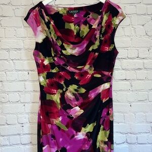 Lauren Ralph Lauren Pink Sheath Midi Dress with Cowl Neck